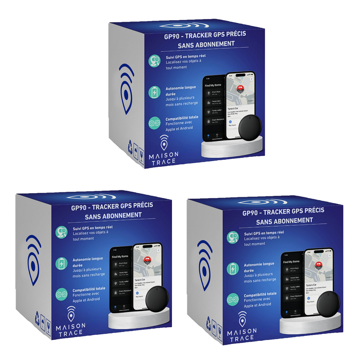 Maison Trace Orbit  (GP90)- Tracker GPS précis sans abonnement (Android/Apple)