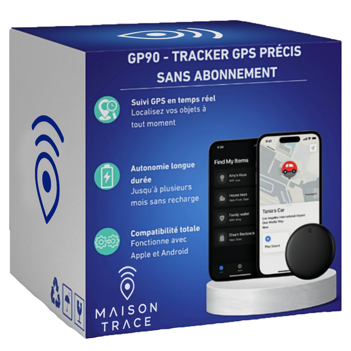 Maison Trace Orbit  (GP90)- Tracker GPS précis sans abonnement (Android/Apple)